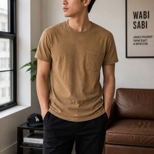 Everlane Tan Crew Neck T-Shirt Size S Short Sleeve Pocket Tee Minimalist Cotton
